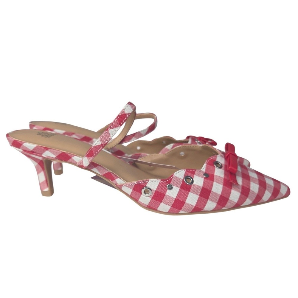 Wild Fable Slingback 2" Heels Womens 8.5 Red Gingham Pointed Toe Bow Shoes‎ NWT